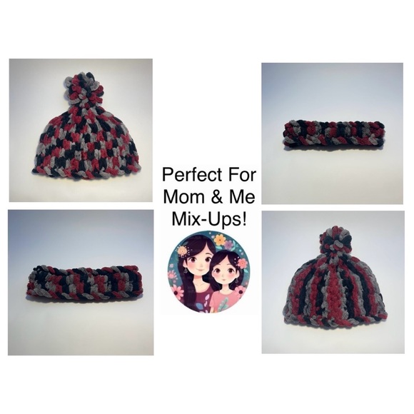 Handmade Kid’s Super Soft & Cozy Winter Headband/Ear Wrap - Cranberry/Gray/Black - Picture 9 of 9